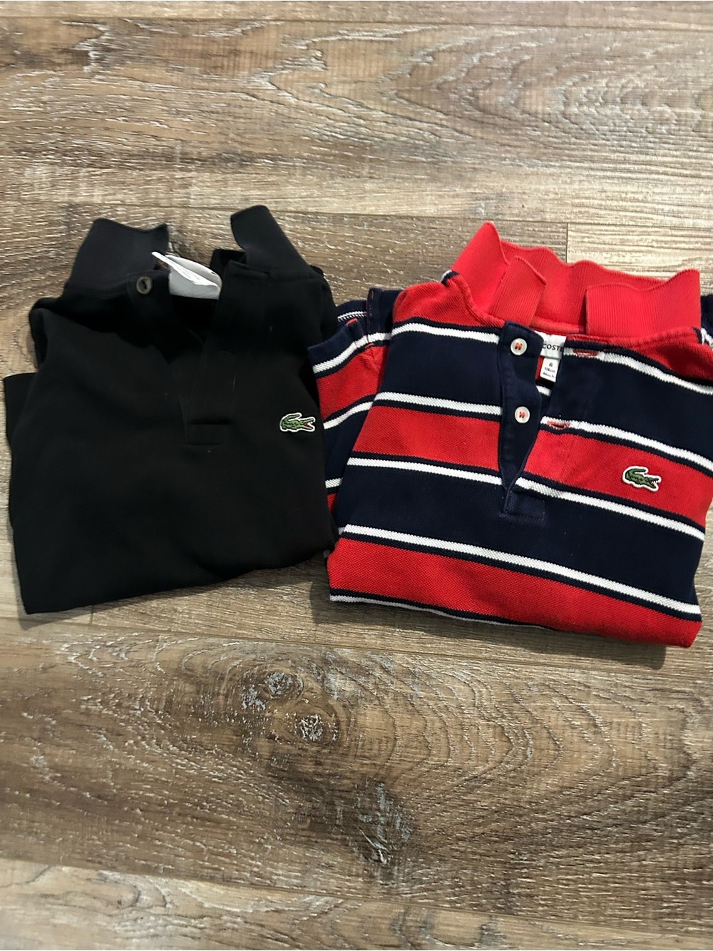 Lacoste Kids Red & Navy Striped Polo and Black Polo Set